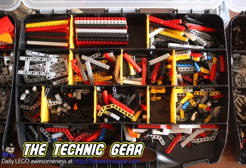 Sorted LEGO bricks in plastic organizer