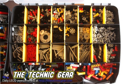 Sorted LEGO bricks in plastic organizer